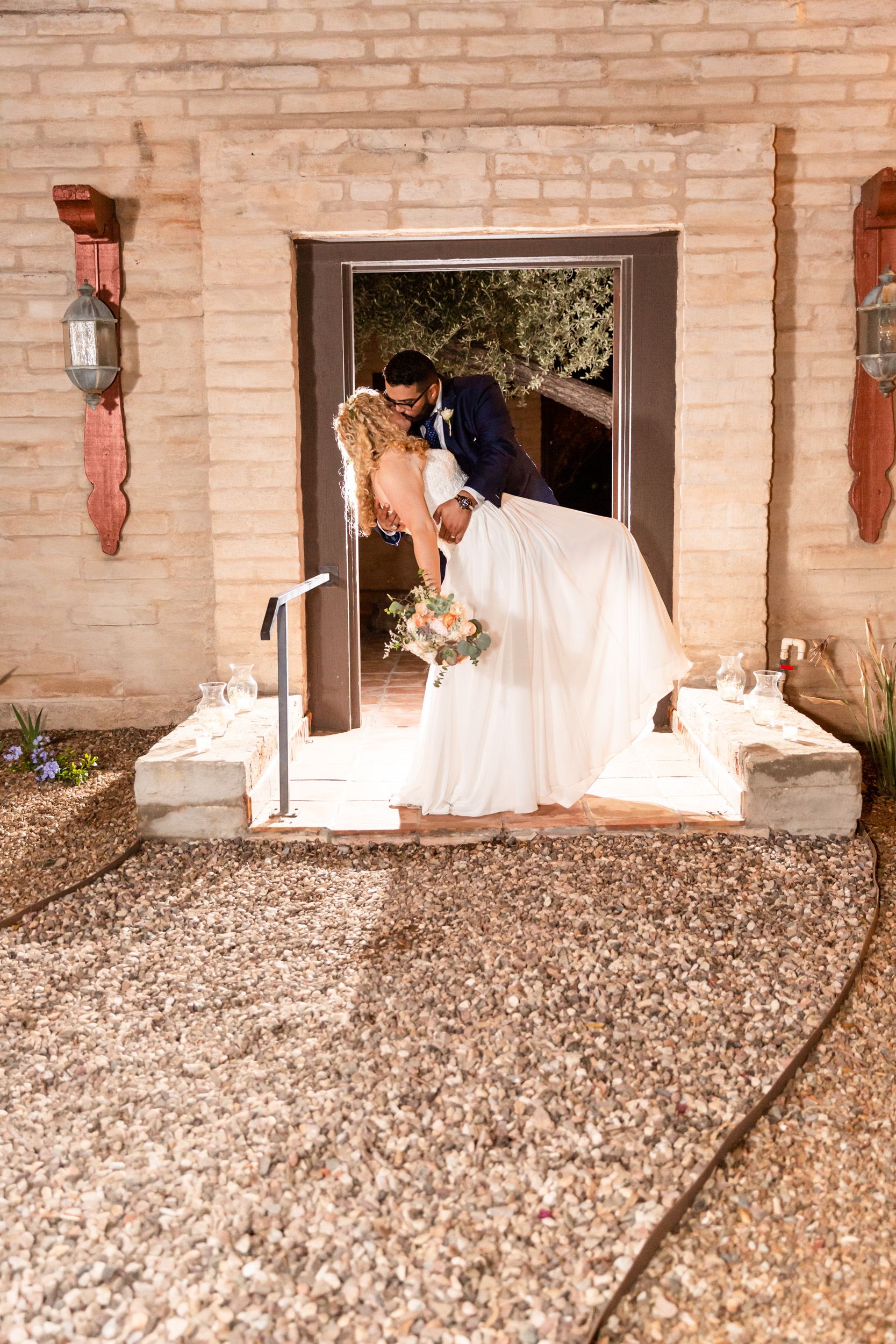 Evening Portrait of Bride and Groom At Private Estate Tucson Wedding