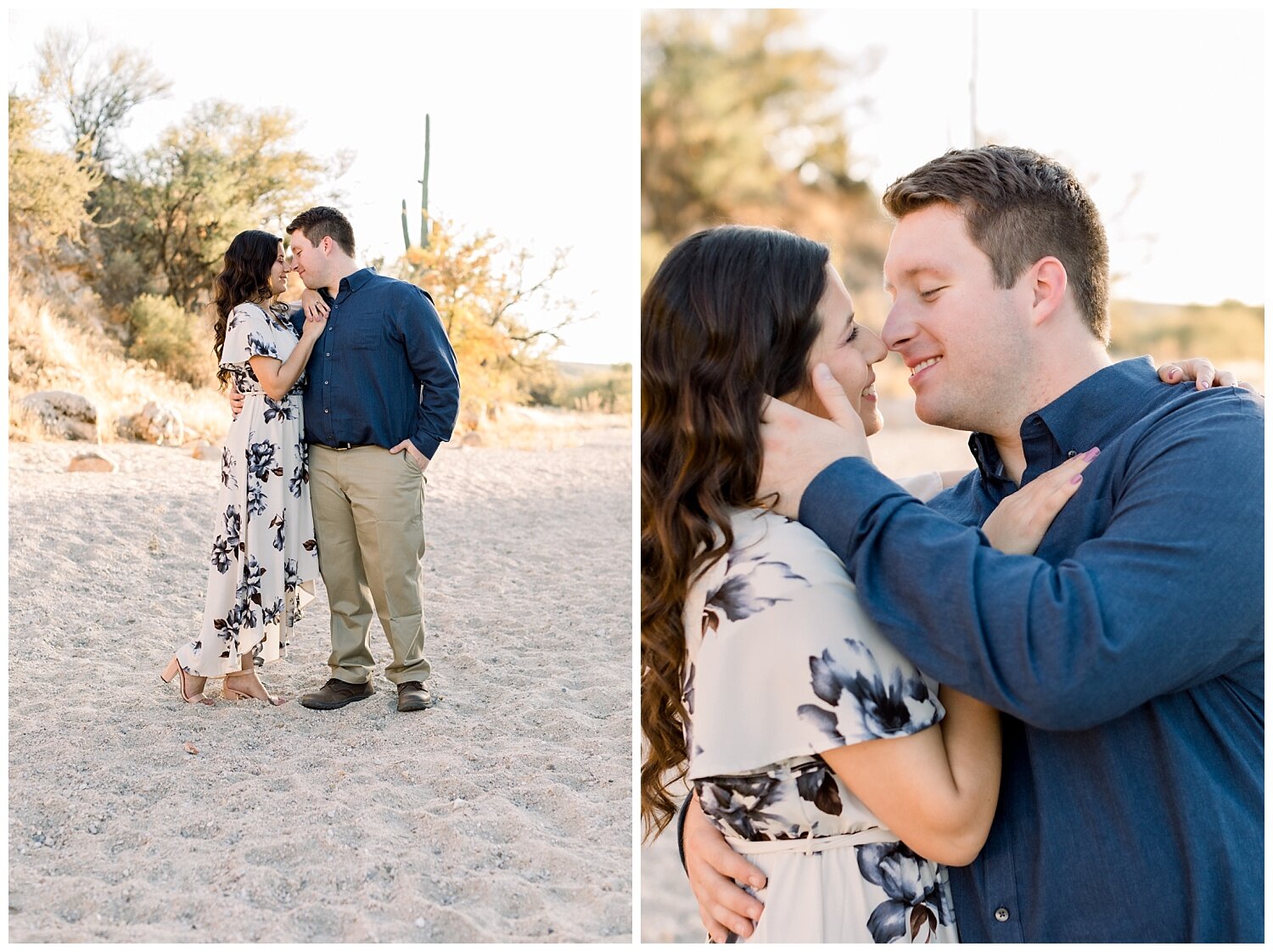 Tucson Engagement Session at Catalina State Park. Couple hold each other close just before they share a romantic kiss.