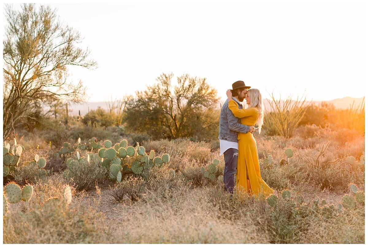 Gates pass engagement session by Tucson wedding photographer Melissa Fritzsche Photography. Engagement Session Desert Outfit Inspiration. Yellow dress with denim.