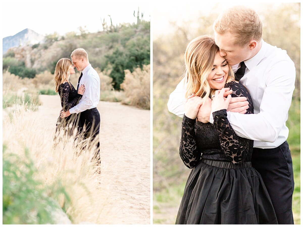 Tucson Wedding Photography by Melissa Fritzsche Photography. Black and White Engagement Session in the desert of Tucson. Elegant, classic, timeless wedding photography. Engagement Session Outfit inspiration.