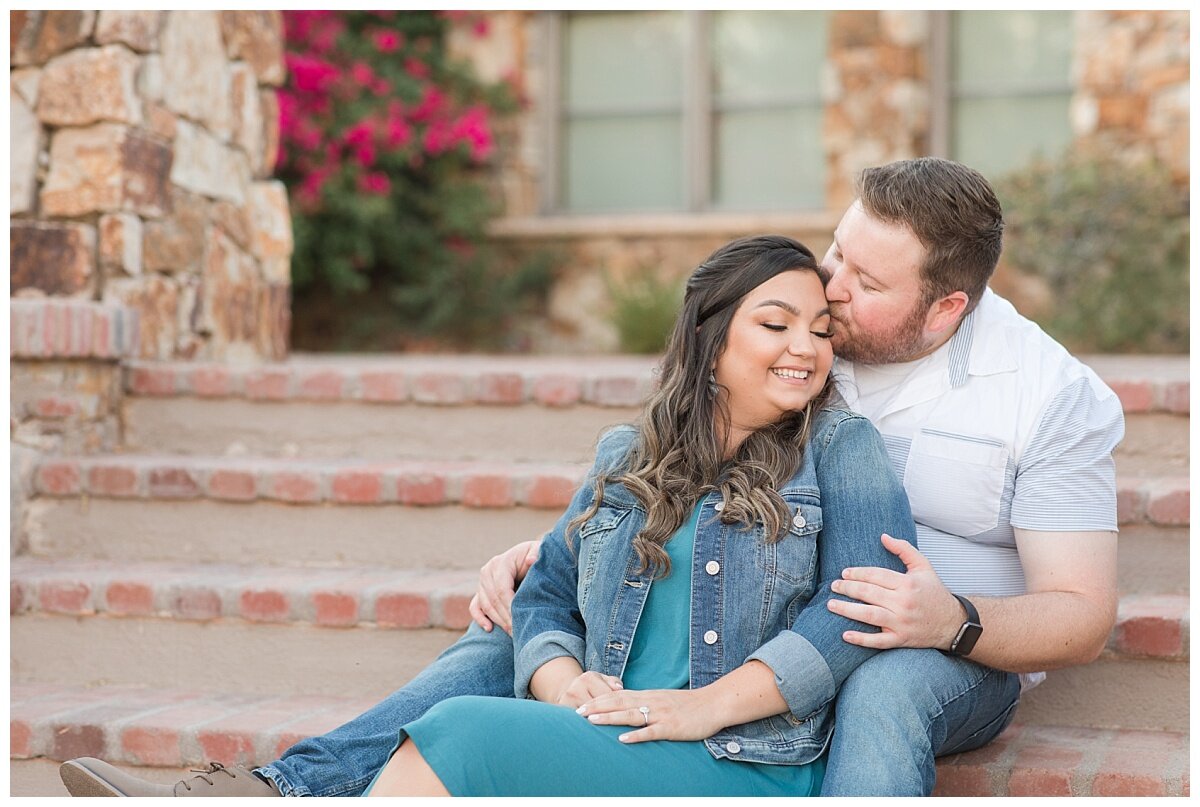 Engagement session at Stone Canyon, located in Oro Valley. Stone Canyon finest residential golf community in Oro Valley, Arizona. Denim jacket and teal dress for engagement session.