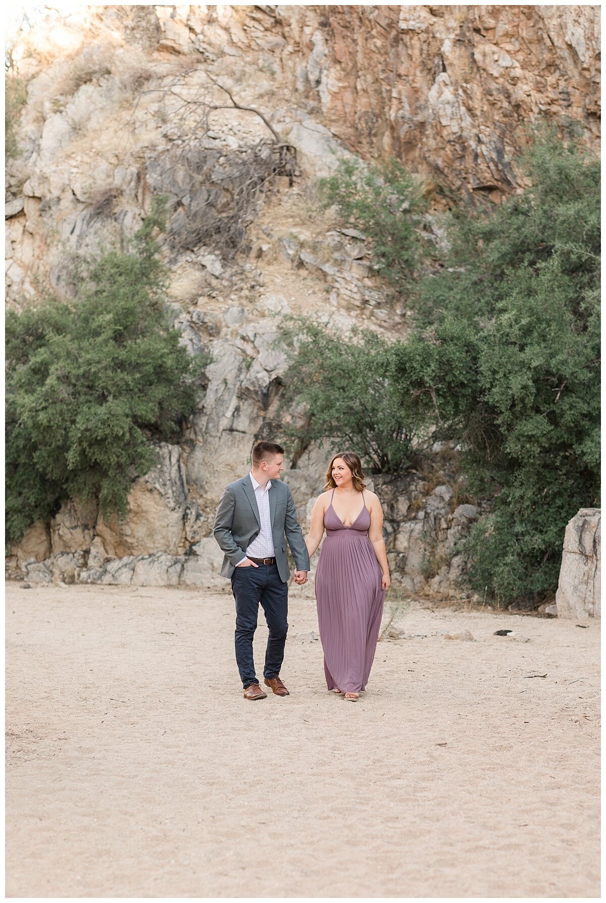 Walking in the desert Engagement Session Photos with Wedding Photographer Melissa Fritzsche Photography.
