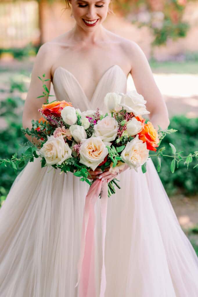 Terracotta and white roses wedding bouquet