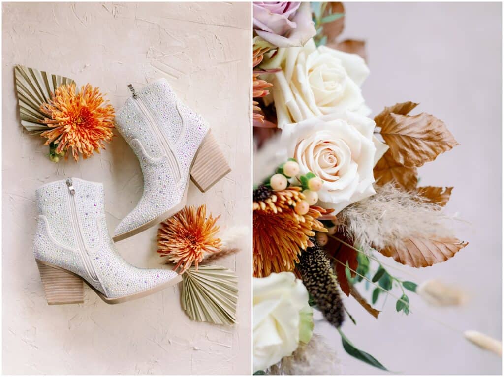 Rhinestone-studded cowboy boots for the bride to wear on her Tucson Wedding day.