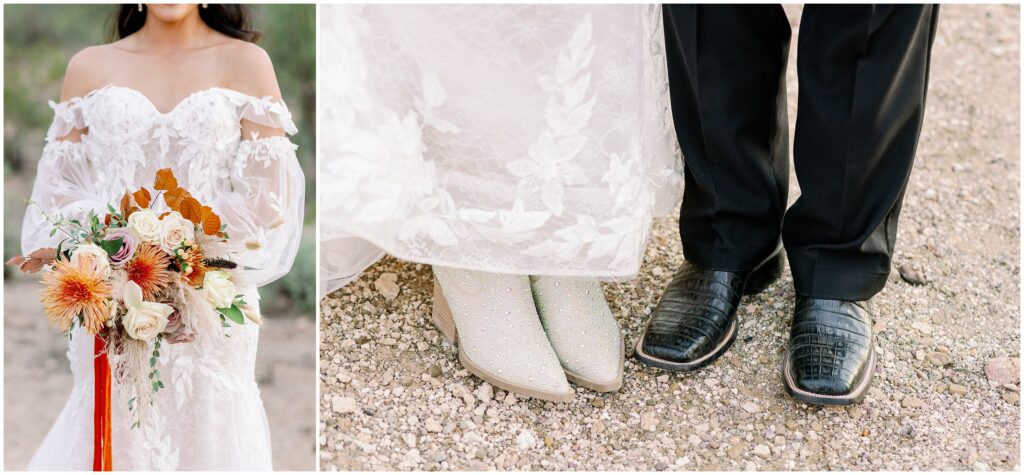Bride and Groom wearing cowboy boots at this Tucson wedding