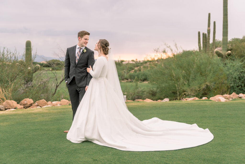Highlands at Dove Mountain Wedding photos in the desert at sunset